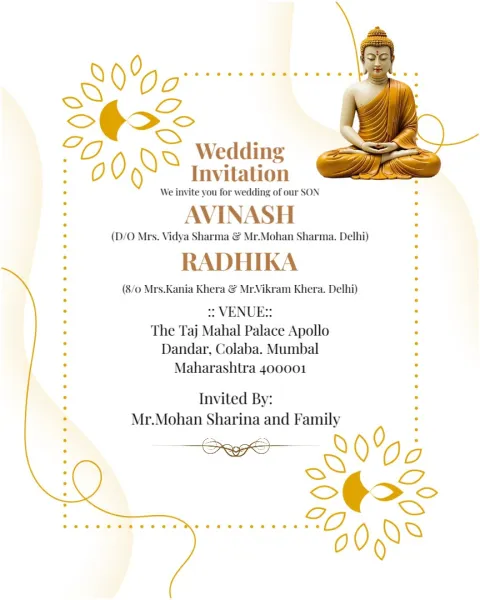 Elegant Buddhist Wedding Invitation Cards