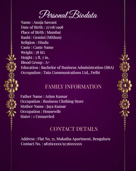 English Wedding Biodata Maker Online