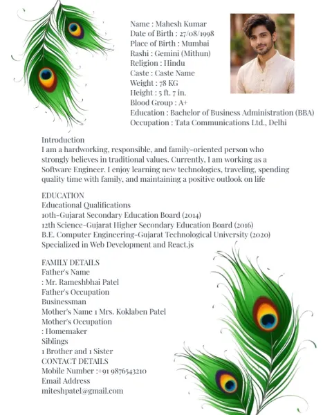 Modern English Wedding Biodata