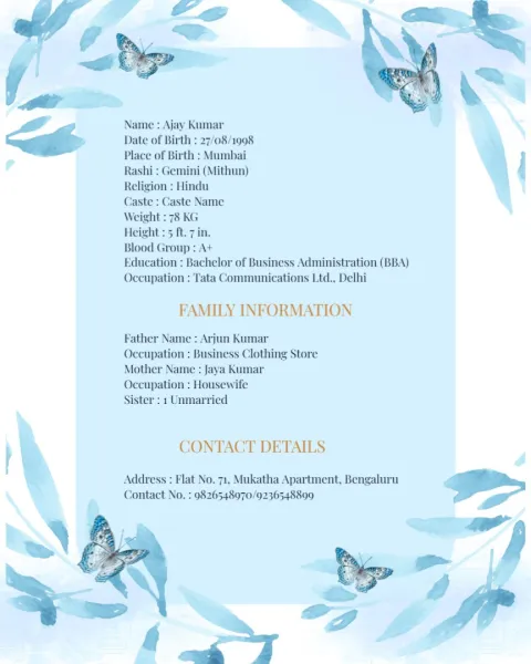 English Wedding Biodata Templates