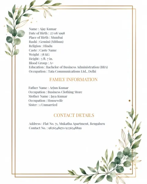 Traditional Marriage Biodata Format